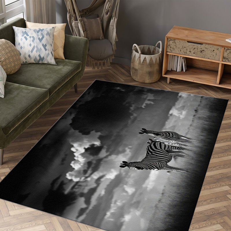 Non-Woven Soft Print Rug Featuring an Enchanting Floral Motif in Neutral Hues Ideal for Enhancing the Aesthetic Appeal of Your Living Room or Bedroom