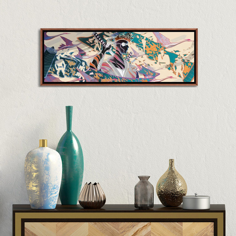 " Ninja " by Sija Hong Painting Print, 12" H x 36" W x 1.5" D, Classic Brown Wood Framed Canvas