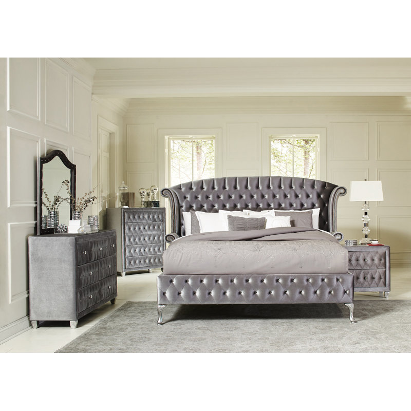 Ensemble de chambre à coucher rembourrée 5 pièces Mikrut, Grand, Gris