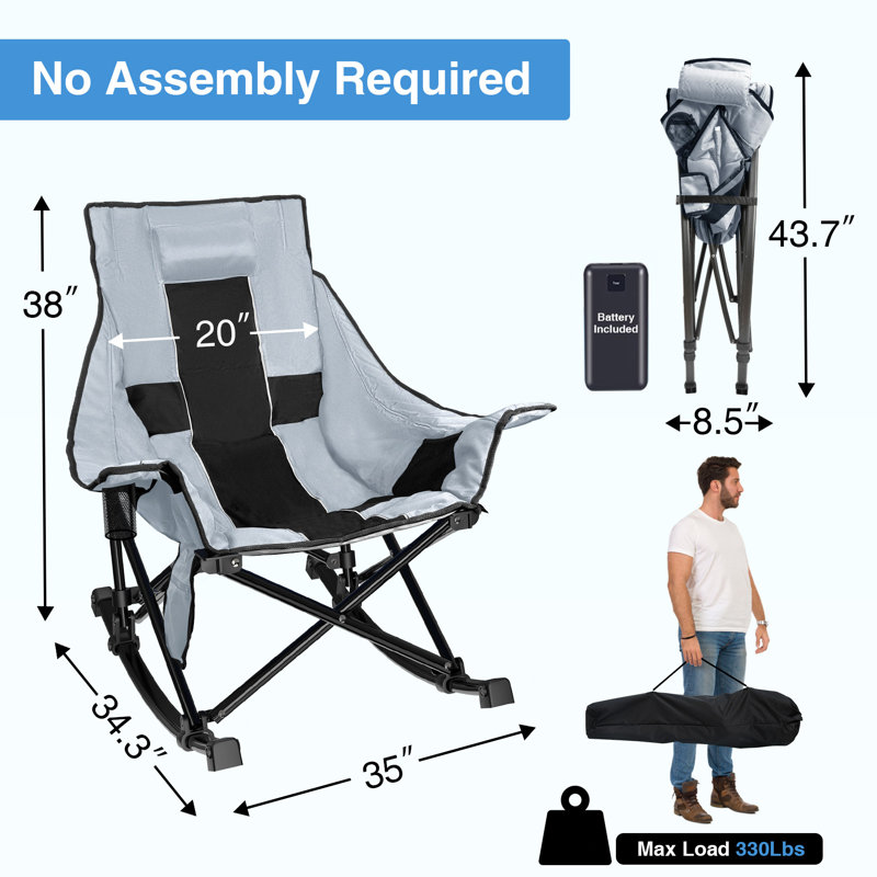 35''W Heated Camping Chair For Outdoor & Indoor With 3 Heat Levels For Back and Seat And Power Bank, Gray
