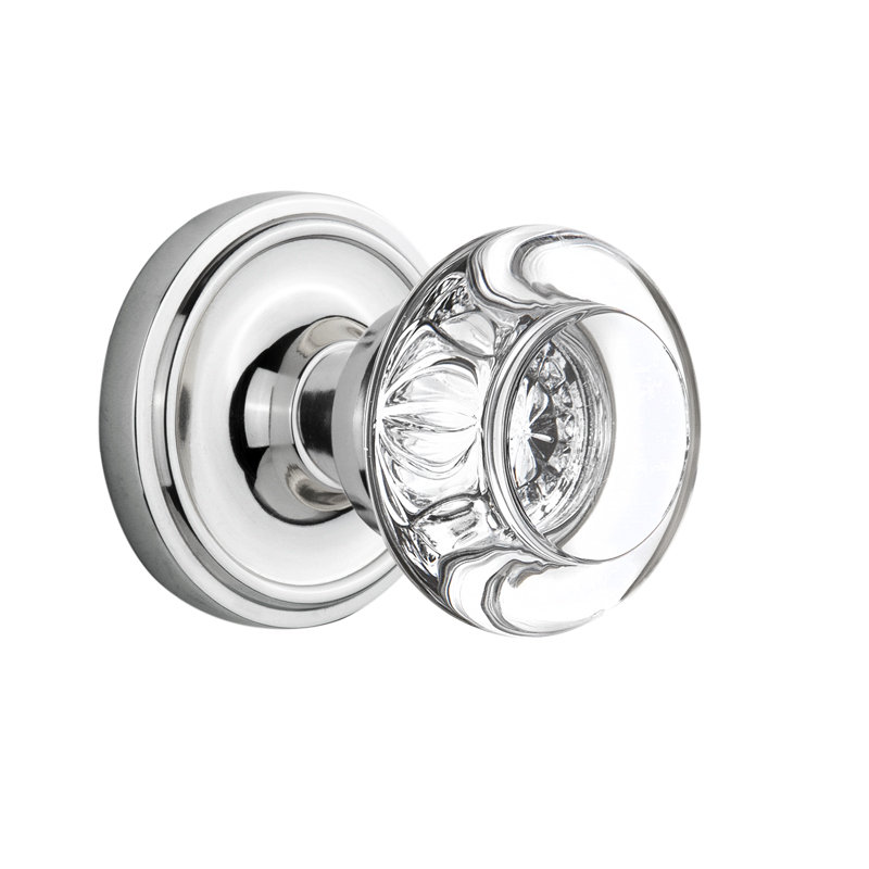 Classic Rosette with Round Clear Crystal Door Knob, Bright Chrome, 2-3/4"