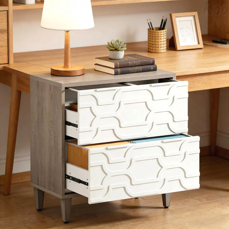 Armoire de rangement à 2 tiroirs, Gris / Blanc