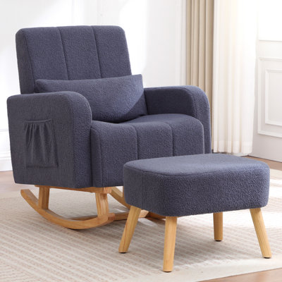 Upholstered Teddy Rocking Chair And Ottoman Ensemble