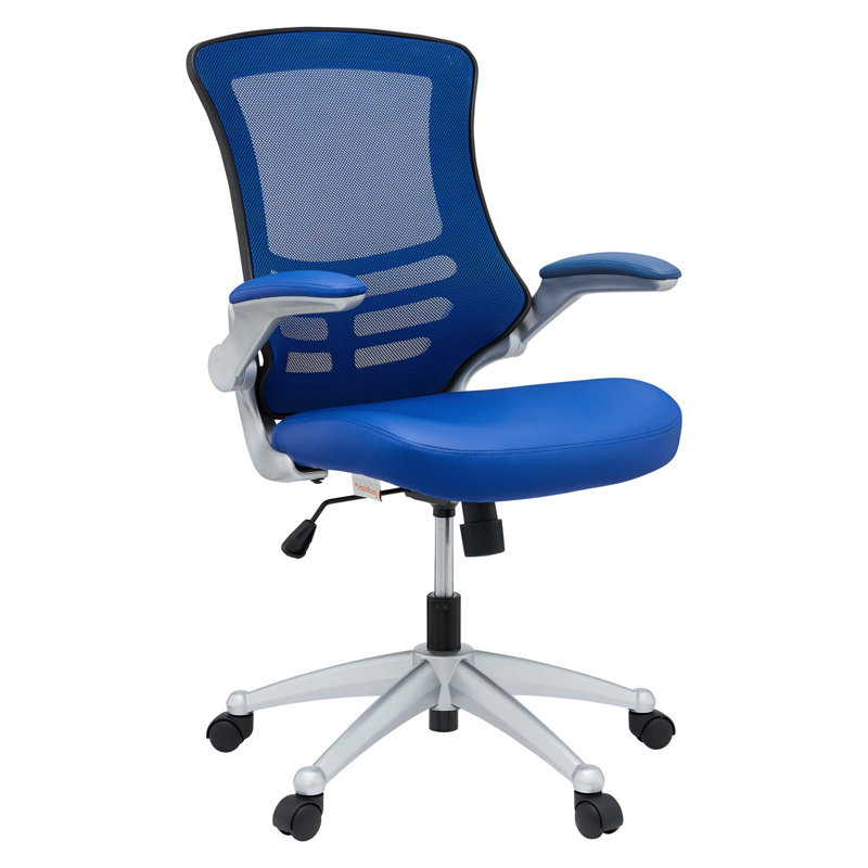 Modway Porch & Den Williamsburg Mesh Back and Leatherette Seat Office Chair, Blue