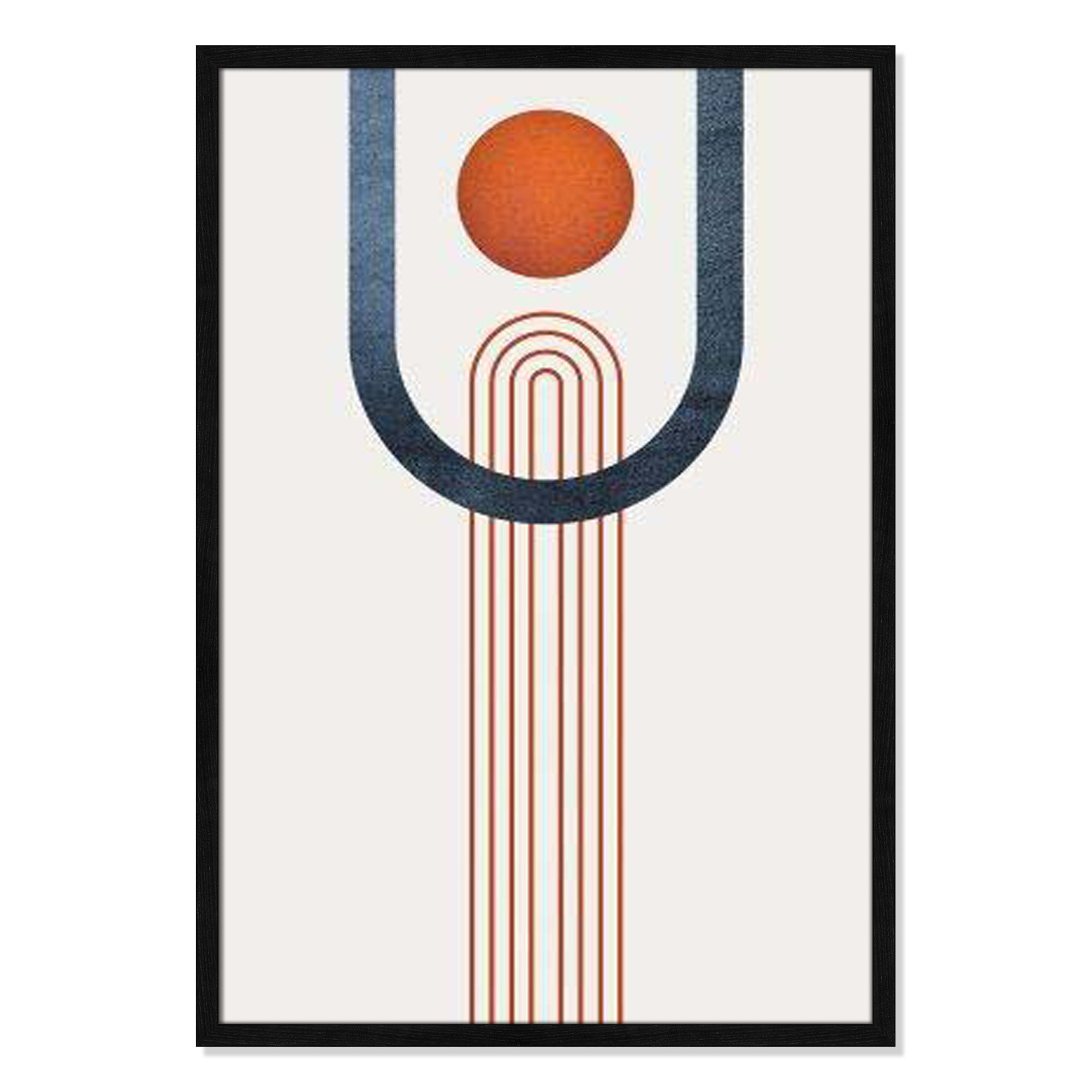 Minimalist Mid Century Orange Navy III By Urban Epiphany - Framed Art Full Bleed, 35.5" H x 25.5" W x 0.75" D, Black