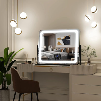 LED Lighted Makeup Mirror With Touch Screen, 3-Colour Dimmable Lighting, Large Vanity Mirror With Adjustable Brightness, Sturdy Aluminum Frame For Bedroom Or Vanity Desk