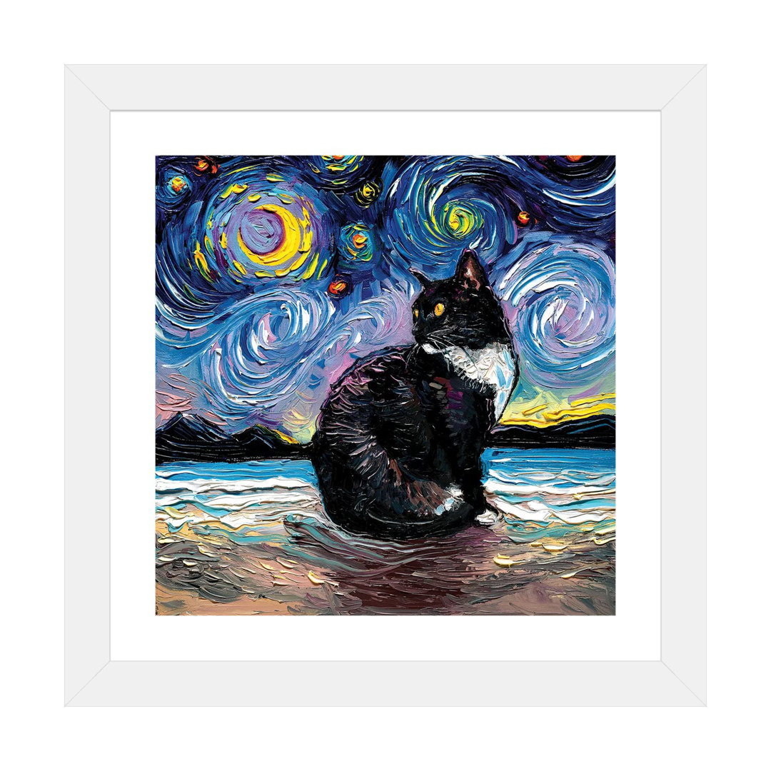 " Tuxedo Cat Night II " by Aja Trier East Urban Home Frame 