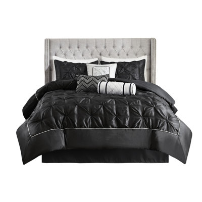 7 Piece Black King Comforter - Design Machine Washable Complete Bedding With Comforter, Shams, Pillows & Bed Skirt Fill 2 3 Pillows, 1 Bedroom Essentials