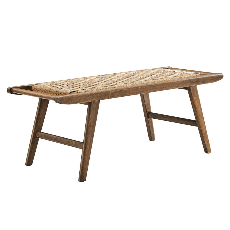 Saoirse 47" Woven Rope Wood Bench, Walnut, Natural