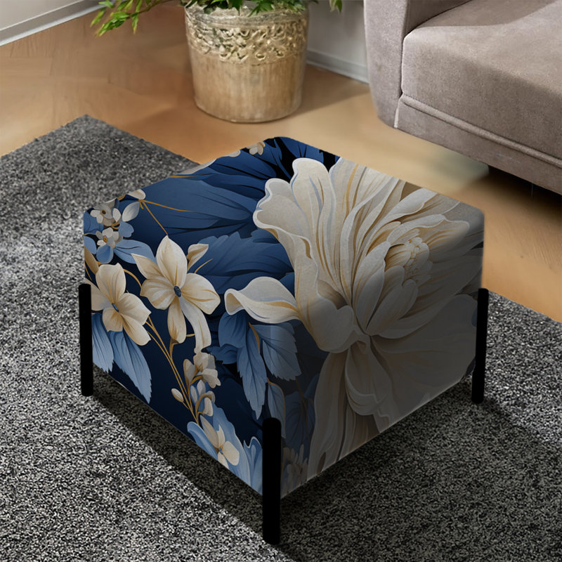 Blue Vintage Romance Floral Pattern IV - Floral Square Ottoman