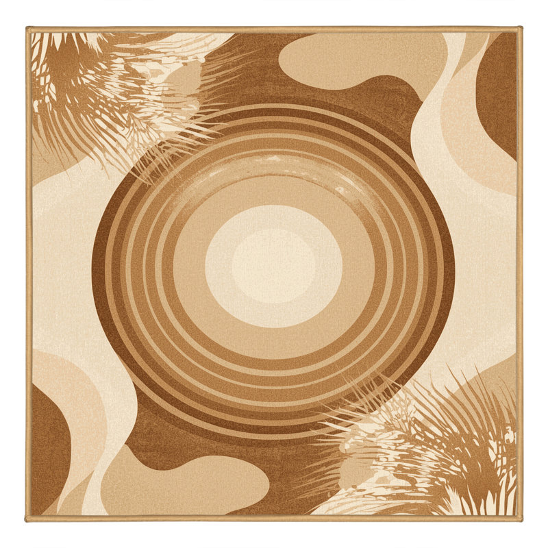 Machine Washable Panameno Tropical Abstract Rug in Brown – LightBrown Binding, 6' Square