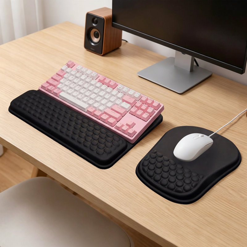 Ergonomic Wrist Rest and Mouse Pad Set – Memory Foam Support, Massage Texture, Non-Slip Base – Ideal for Office, Gaming, Typing – Black