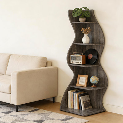 Élégante tablette d'angle à 5 niveaux avec des motifs d'herbe de mer, pour des espaces compacts et des solutions de rangement élégantes