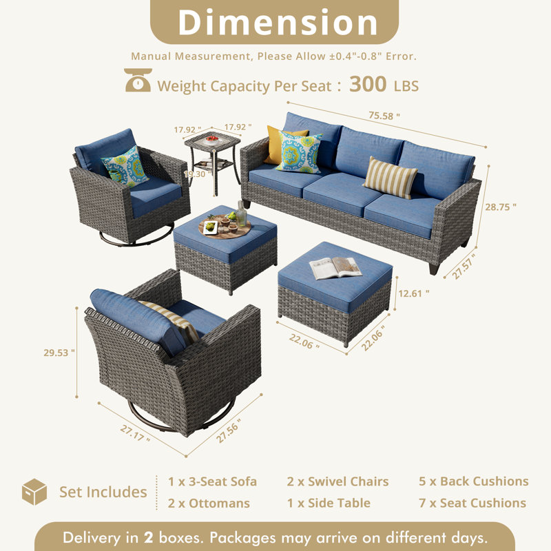 Outdoor Furniture With Sofa 6-piece Set, Blue