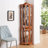 Oak Corner Curio Cabinet with Tempered Glass, Shelves & Bulb for Living Room & Bedroom-1752341479