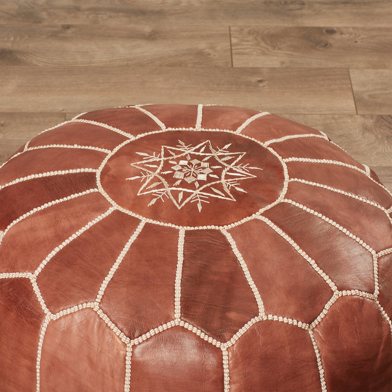 Cherise Moroccan Leather Pouf, Brown