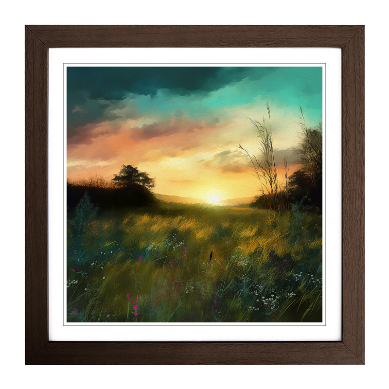 Meadow Digital Art No.2 - Single Picture Frame Print on Wood, Walnut