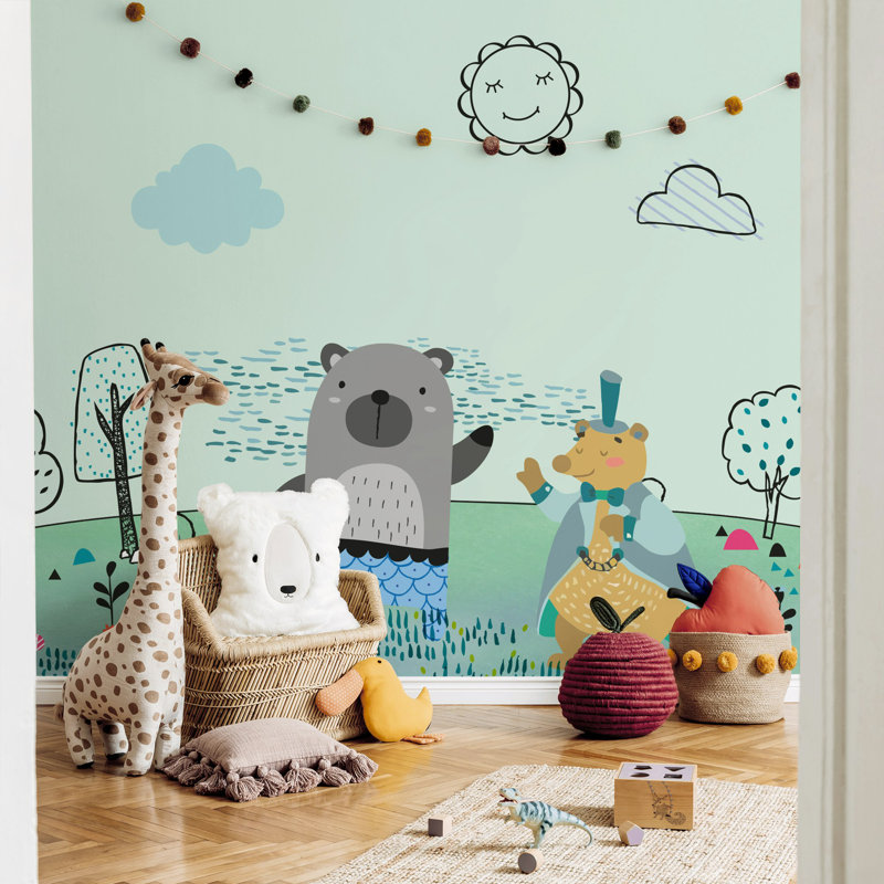 Mignon ours et cerf, papier peint pour enfants, livre de contes, L 100 po x l 150 po