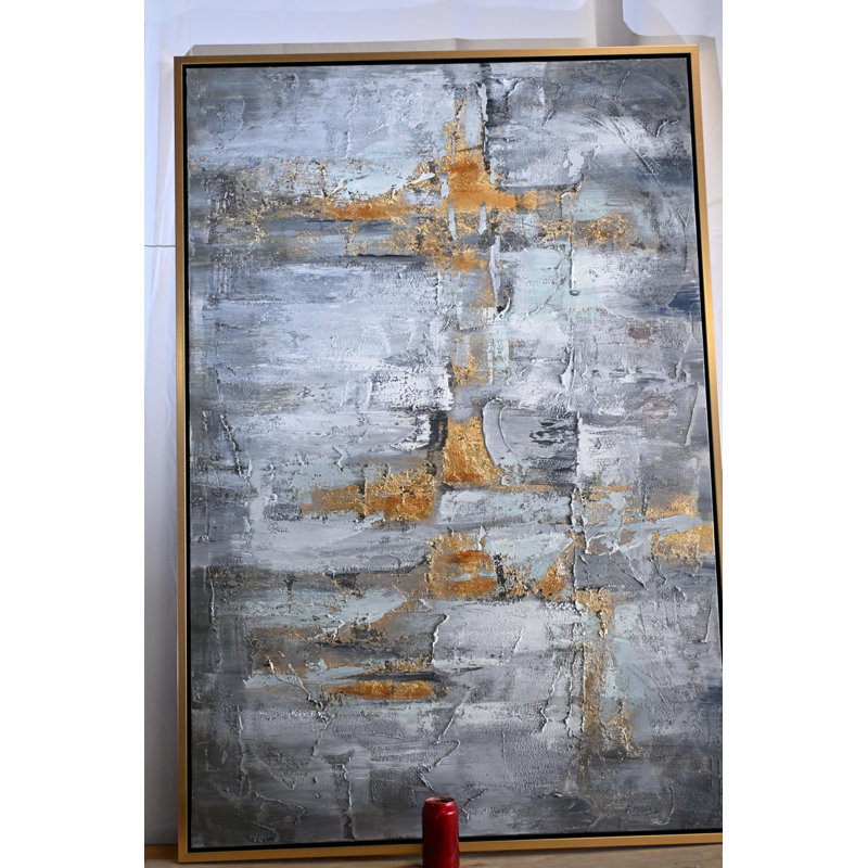 Velours de rêve, peinture sur toile abstraite encadrée or gris 41 po x 61 po