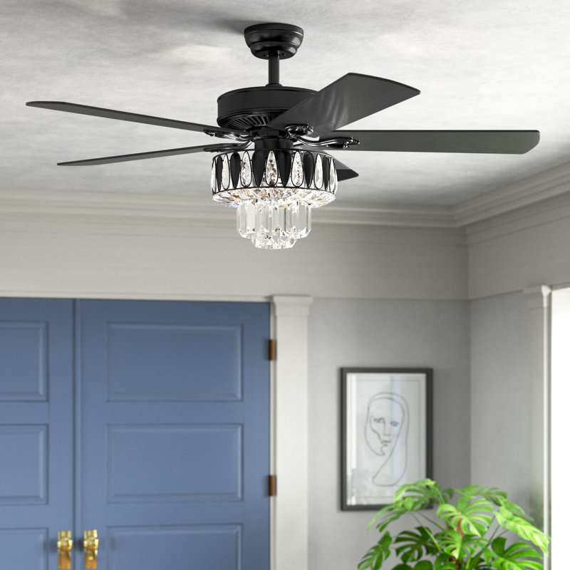 Breen 52" Black Ceiling Fan with Light Kit and Reversible with Dimmable