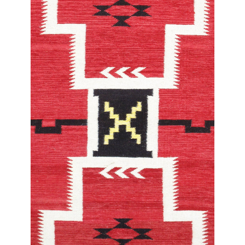 Tuscany Geometric Handmade Flatweave Rectangle 6'3" x 8'10" Wool Area Rug in Red/Black/Beige