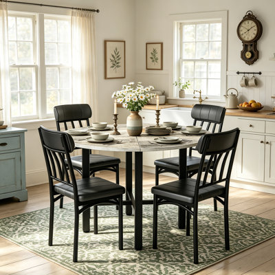 Ensemble de salle à manger 5 pièces, ensemble de table et chaises de cuisine moderne de style Mid-Century compact avec table ronde et 4 chaises rembourrées, ensemble de petit coin repas pour 4 personnes