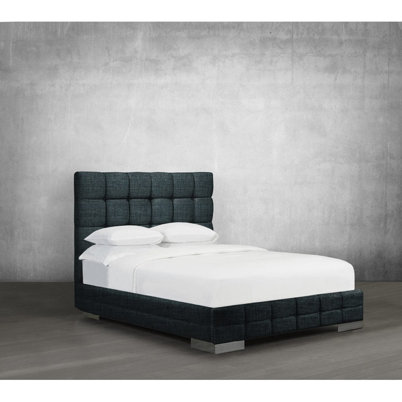 Lit plateforme tapissier Stollings, Double, Lin - denim