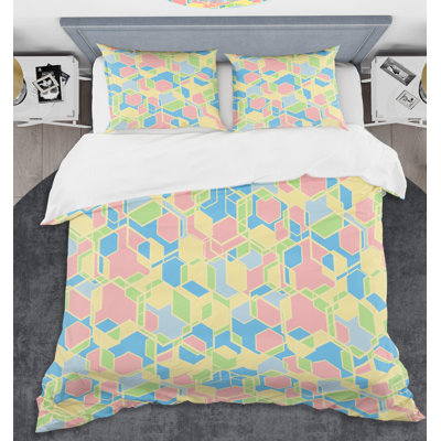 Ensemble de housse de couette à style mid-century à pastels abstraits