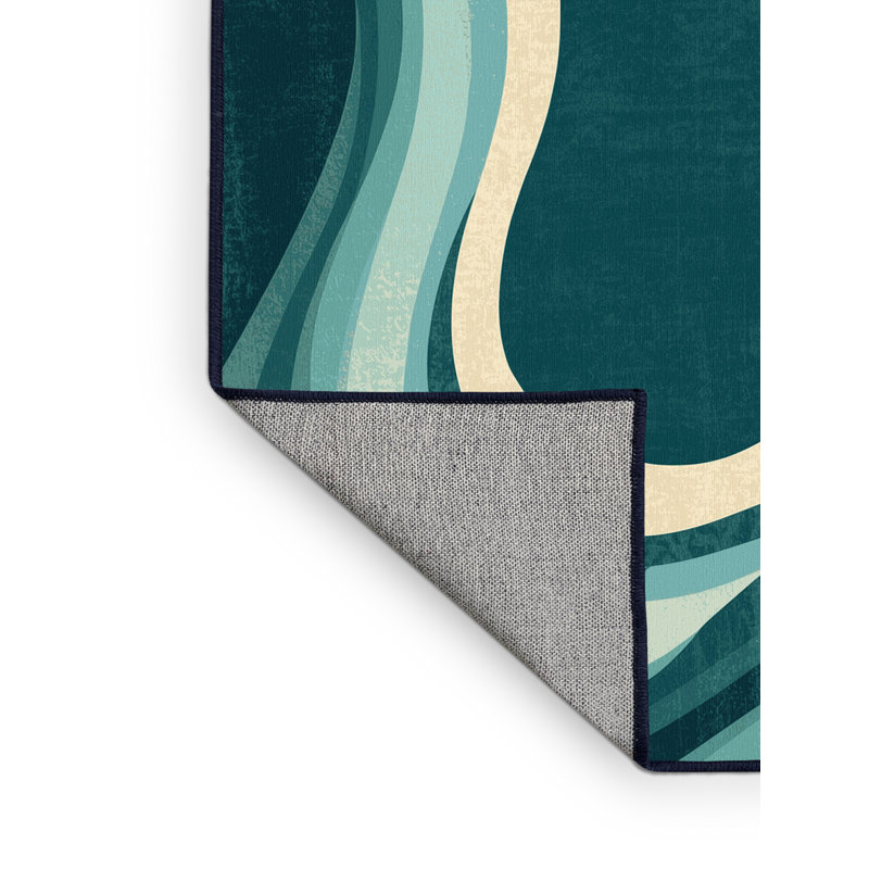Tapis bleu tropical délavé à la machine Peksenak, 4 x 6