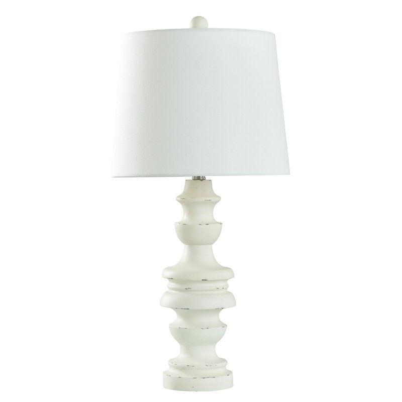 Distressed White Resin Table Lamp with Linen Shade