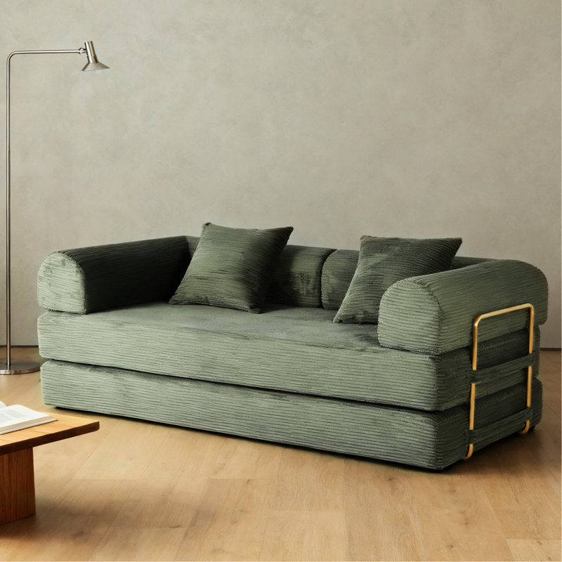 Canapé-lit 2 en 1 avec arrangement modulaire, 75 po en fausse fourrure de mousse à mémoire de forme, 3 sièges pour espaces compacts, 21 revêtement en microfibre à haute densité, espace de vie