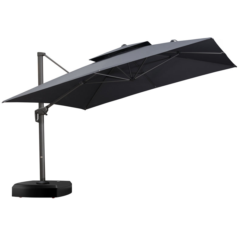 Skender 144'' Cantilever Umbrella with Crank Lift Counter Weights and wheeled Base Included, Gray