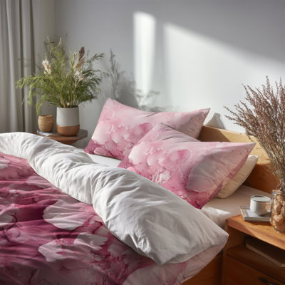 Soft Rose Petal Rain Bedding Set 3 Pcs - Pink Floral Duvet Cover With Shams