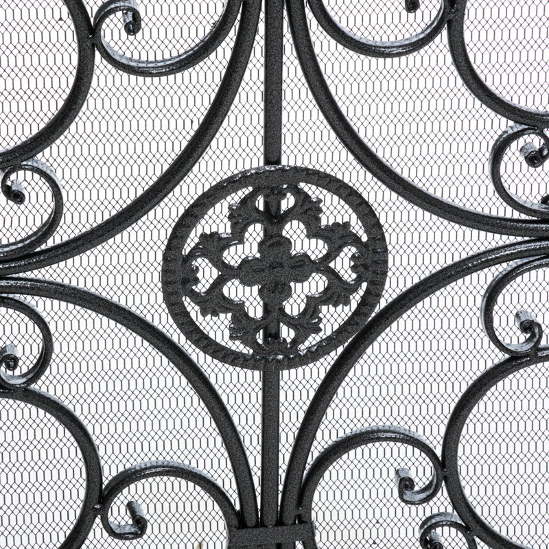Protecteur de foyer en fer forgé avec décoration ornée, noir, P 10 po x l 44 po H 35,5 po, ajoute de l'élégance à l'écran de protection, 43,38 po 9,75 po 35,18 po, protège contre les risques