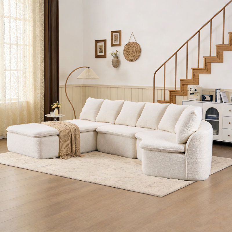 133'' Curved Sectional Sofas With Ottoman, Beige