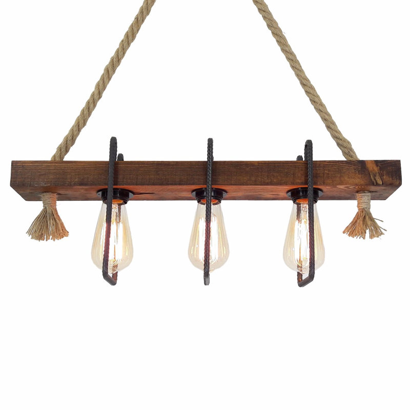 Lustre rustique fait à la main, pin massif, 4,0 x 23,6 x 27,6 pouces | Couleur noyer, 3 ampoules E27 maximum (40 W) | Conception moderne de couleur unie, parfaite pour la salle à manger et les espaces de vie, luminaire charmant et unique