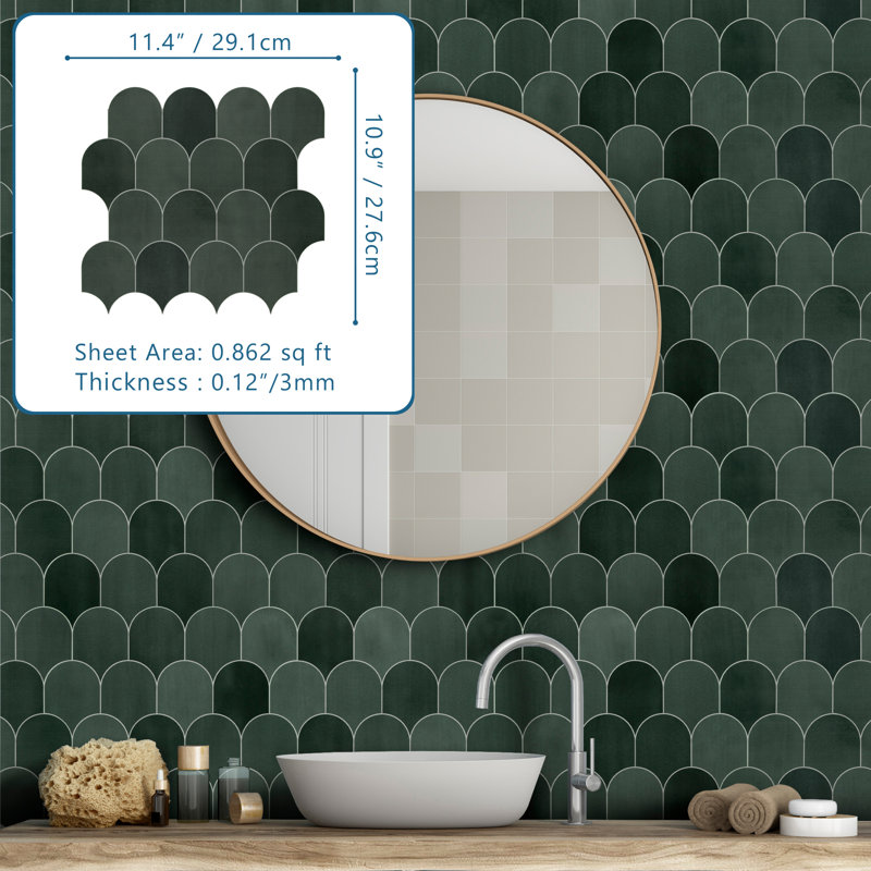Carreau de mosaïque auto-adhésif en pierre 10,9 po x 11,4 po, Vert