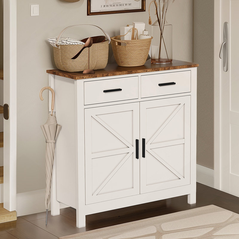 Kitchen Storage Cabinet, Farmhouse Buffet Cabinet with Storage, Coffee Bar with Drawers and Doors, White