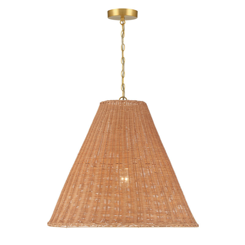 Luminaire suspendu en rotin, Naturel, H 20,45 po x l 23,6 po x P 23,6 po