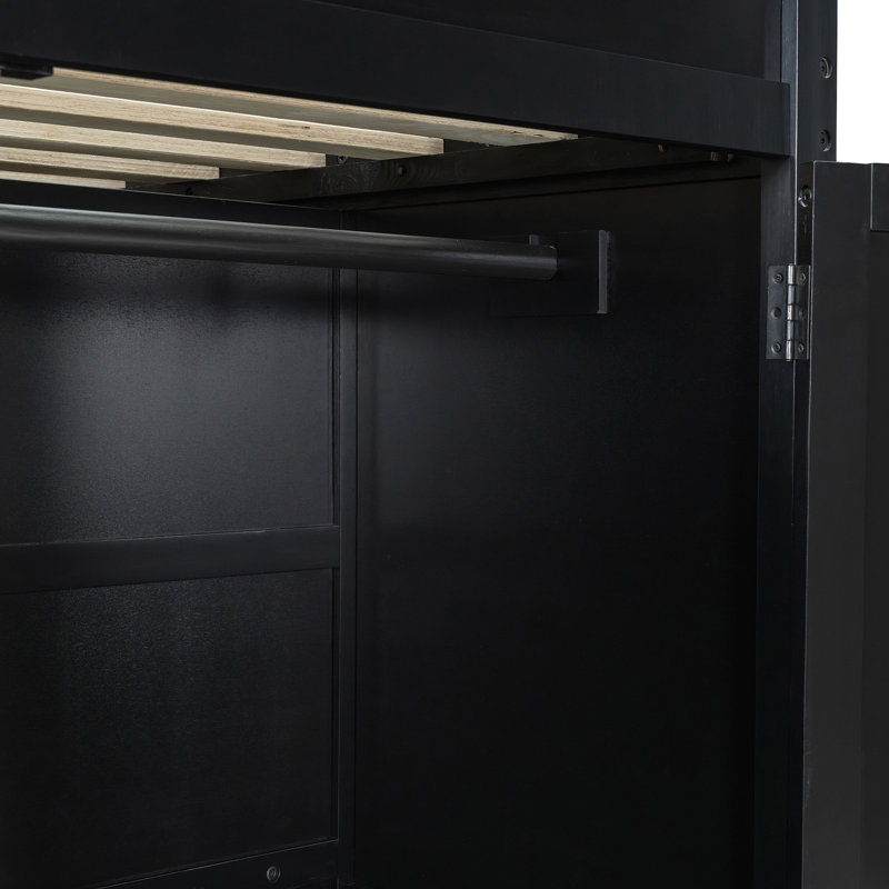 Lit mezzanine double en bois avec bureau, Bleu