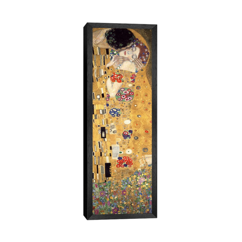 The Kiss, Cropped Vertical by Gustav Klimt - Print on Canvas, Black Floater Framed, 121.92 cm H x 40.64 cm W