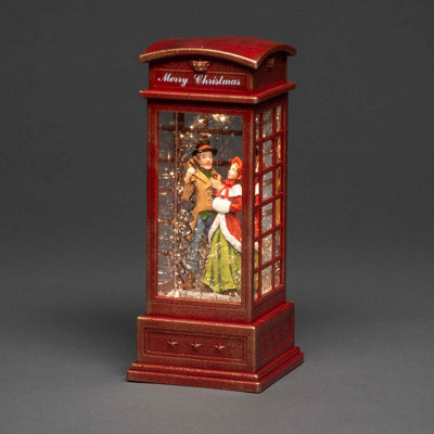 Festive LED Telephone Booth Decoration with Timer - Warm White Light, Battery Operated