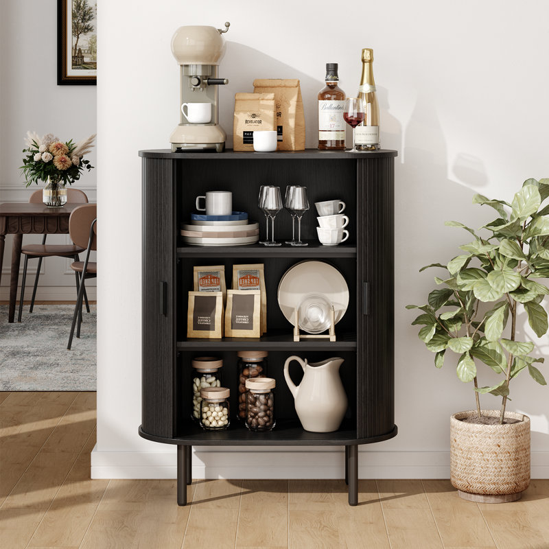 43.3'' Accent Cabinet With Tambour Doors, Black