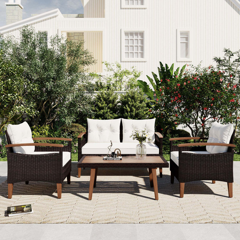 Ensemble de canapé d'extérieur en rotin PE, Beige