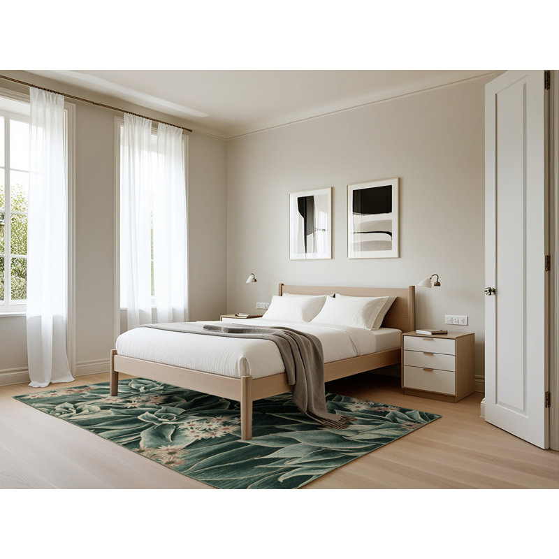 Tapis vert botanique lavable à la machine, Rectangle 5 pi x 7 pi