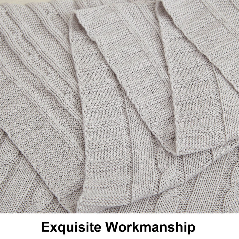 Couverture en coton tricoté , Gris argenté, L 67 po x l 51 po