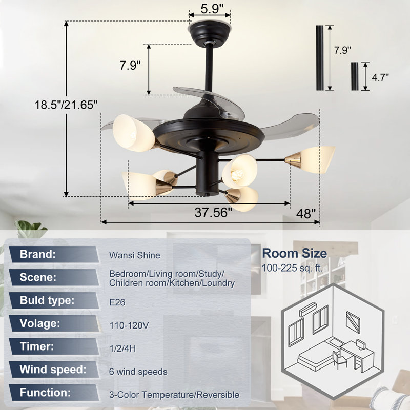 Ventilateur de plafond avec ensemble d'éclairage Kamrynn, 42.51"