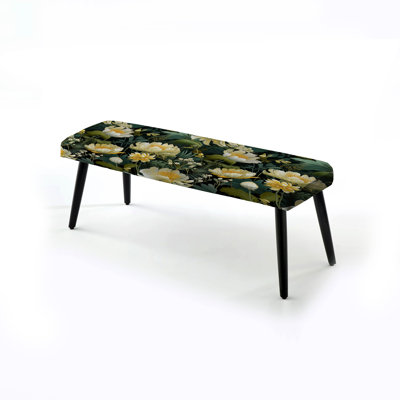 Banc rembourré à motif floral orange et beige avec motif floral Fusion I