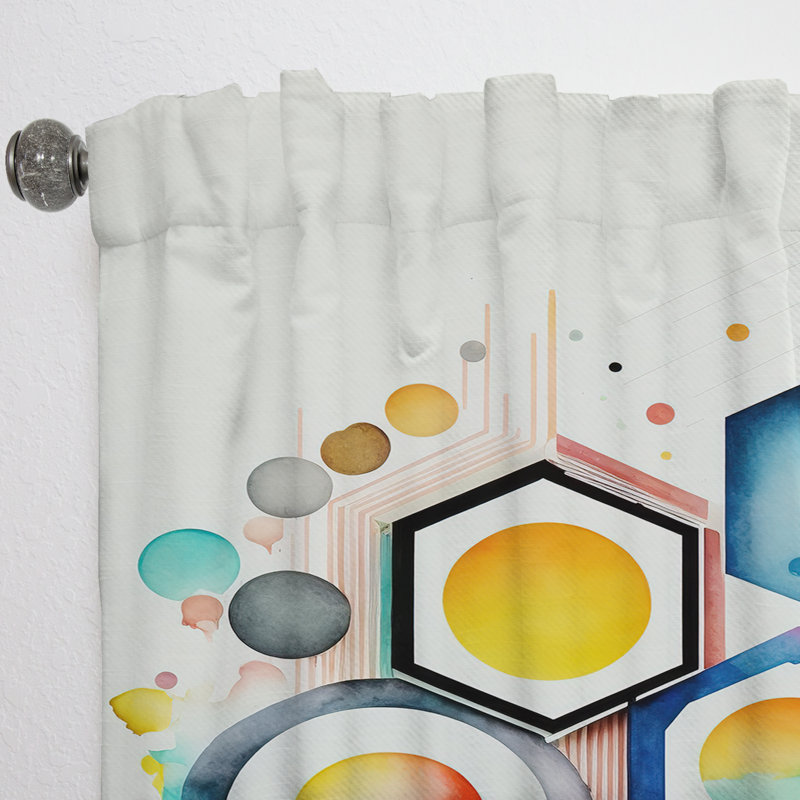 Arick - Hexagone et circulaire abstrait III - Rideau abstrait - Velours obscurcissant - 1 panneau, L 52 po x L 108 po