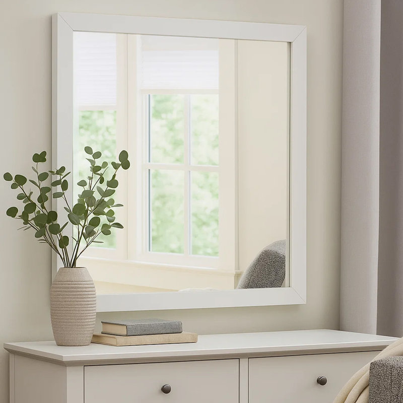 Miroir rectangulaire pour commode Dex, verre non biseauté, mélamine bois noir, Blanc